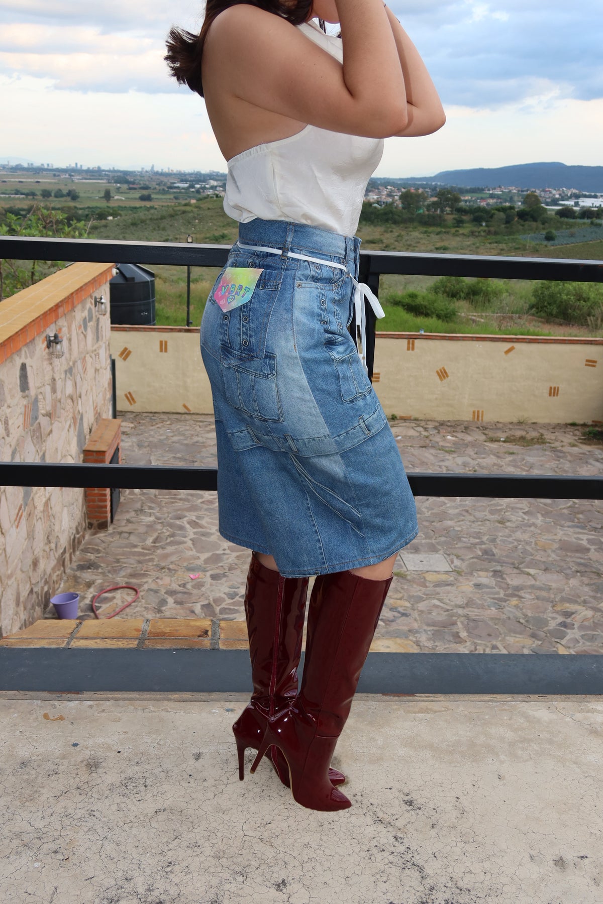 Denim print short