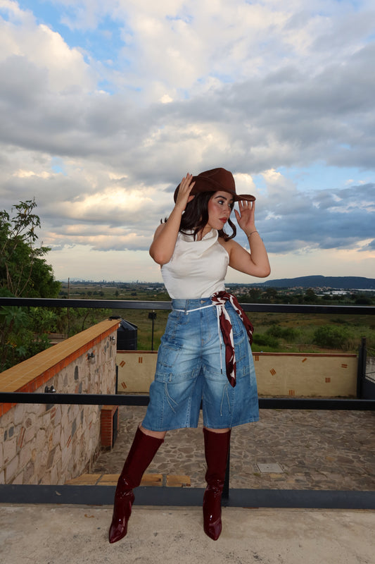 Denim print short